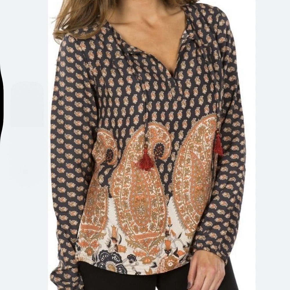 Element Eden Women’s Skateboard Paisley Tassel Boho Peasant Blouse - M